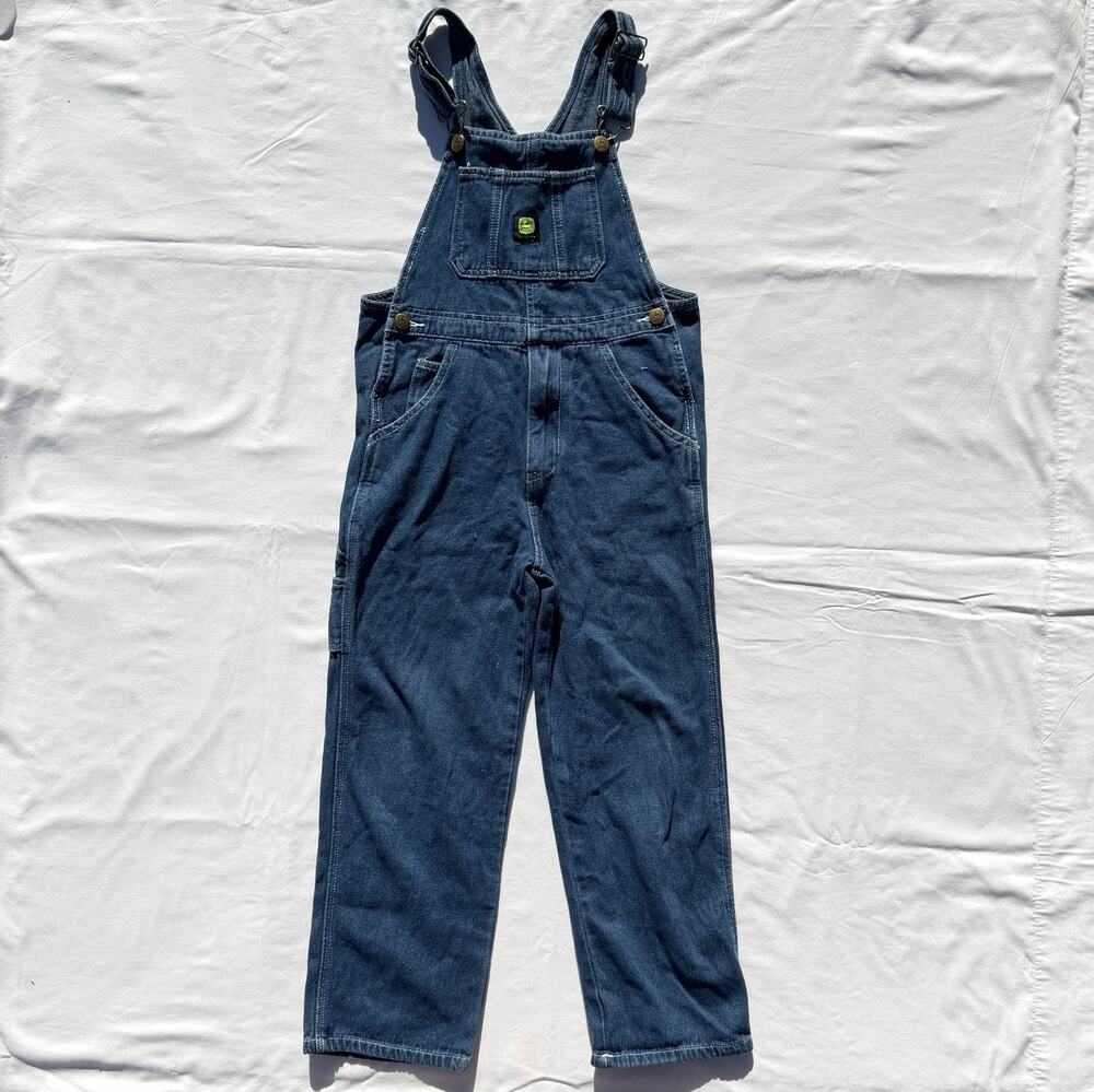 John Deere Unisex Kids Size 8 Blue Denim Overalls Jeans Boys Girls